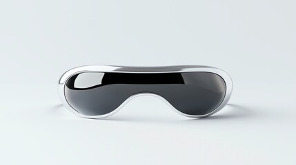 Stylish sunglasses with a reflective black lens on a white isolated background.