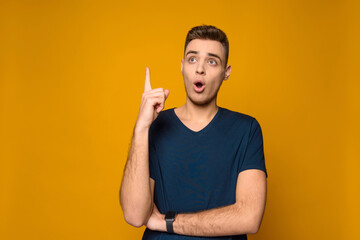 Fototapeta premium Young handsome thin guy has idea. isolated