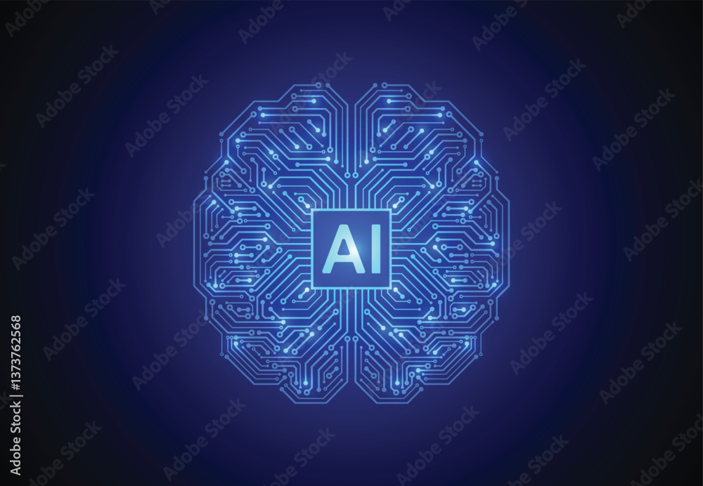 Wall mural artificial intelligence with brain chipset on circuit board in futuristic concept technology artwork