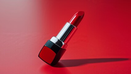 Fototapeta premium A red lipstick is placed on a red background.