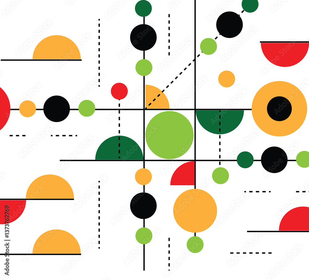 Poster Abstract Geometric Figures in Color Line Art Background. Graphic design elements and resources for web vector art