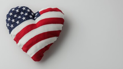 Heart Shape Cushion with American Flag Design on White Background