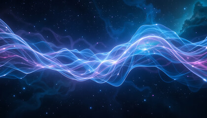 Fototapeta premium Abstract Glowing Wave Pattern in Deep Space with Sparkling Stars