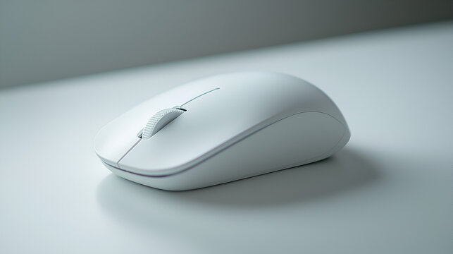 Minimalist wireless computer mouse on white surface. Essential for digital work and creative tasks.
