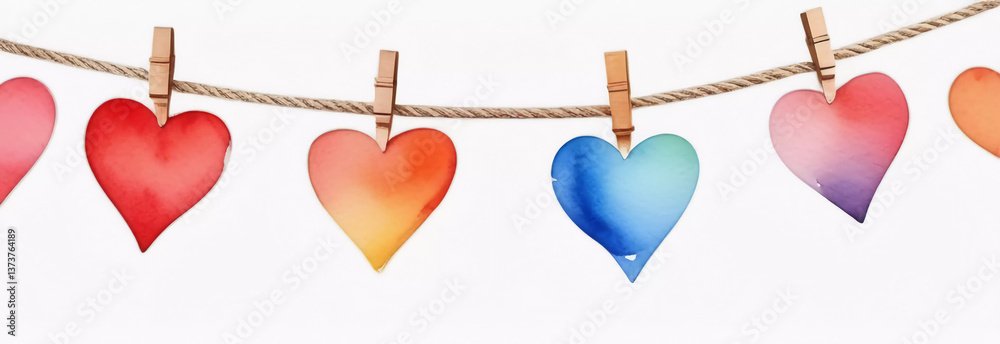 Canvas Prints background with hearts attached with clothespins to a rope. valentine's day backdrop. web banner