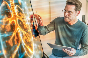 Doctor using augmented reality to analyze lung data indoors