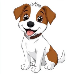 Adorable Brown and White Jack Russell Terrier Puppy Illustration, Generative AI.