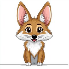 Obraz premium Adorable Cartoon Fox with Large Ears Sitting on White Background, Generative AI.