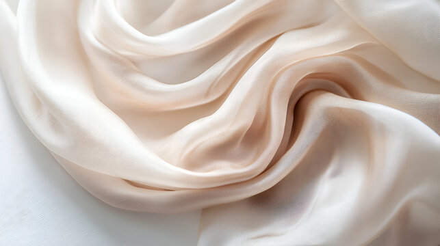 Elegant folds of delicate, shimmering fabric create a serene and graceful textile composition.