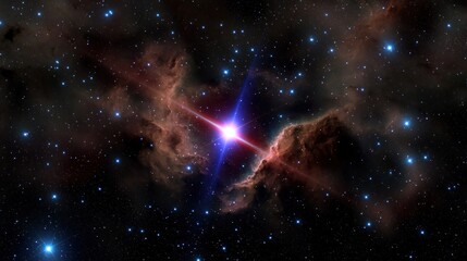 Stunning cosmic scene showcasing a vibrant star surrounded by colorful nebulae in space