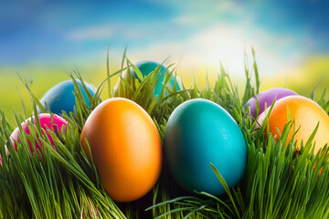 easter eggs in grass