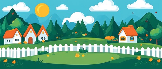 Naklejka premium Rural Landscape with Homes