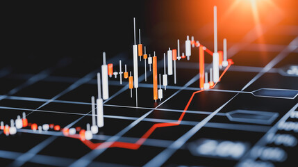 Financial Data Visualization: A dynamic display of stock market data and trading graphs, set against a backdrop that conveys a sense of market trends and investment analysis.