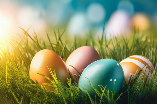 easter eggs in grass - Powered by Adobe