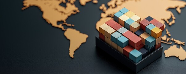 Import Tariffs trade impact concept. Global trade concept with shipping containers on a world map background.