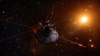 Futuristic spacecraft navigating through a vibrant star-filled galaxy with glowing celestial bodies