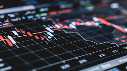 Stock Market Trends: A detailed analysis of stock market trends unfolds across a digital display, showcasing intricate lines and color-coded indicators.