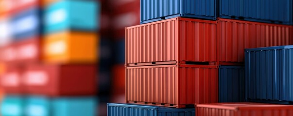 Fototapeta premium Import Tariffs trade impact concept. Stacked shipping containers in various colors create an industrial backdrop.