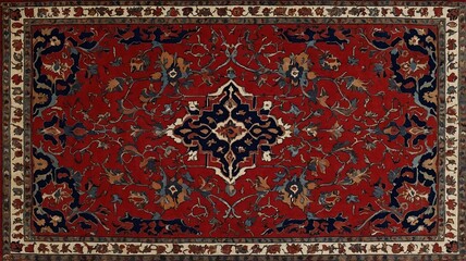 An intricately designed Persian rug featuring vibrant red, blue, and cream floral patterns that enhance any room's elegance.