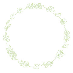 緑の葉っぱの線画の円形フレーム