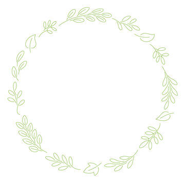 recommend clip art: 緑の葉っぱの線画の円形フレーム