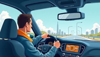 An illustration of a car engineer testing a vehicle's autonomous driving features.