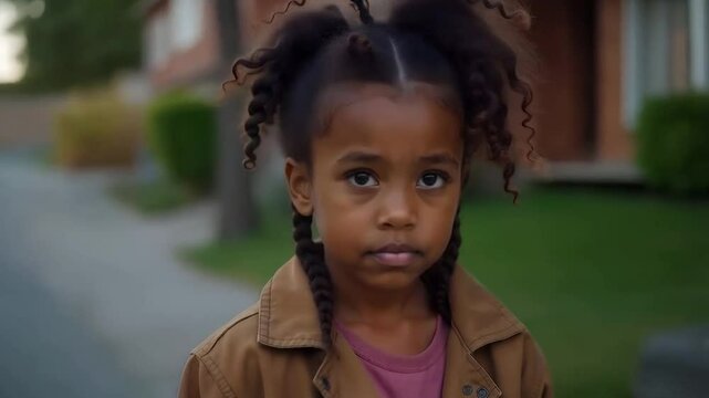 Young black African American girl living on the streets, the concept of homeless