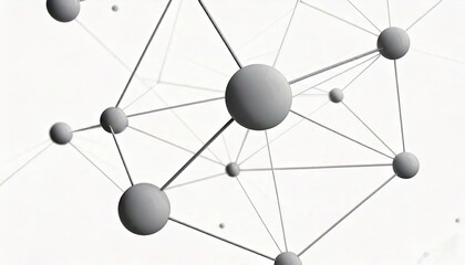A minimalistic illustration of interconnected spheres and lines, representing a network or molecular structure.