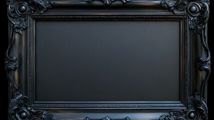 Ornate black picture frame with intricate carvings, suitable for elegant artwork display
