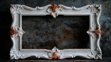 Ornate vintage picture frame with intricate carvings, set against a textured dark background