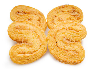 Puff cookies in heart shape isolated on white background with clipping path. Butterfly cookies isolate on white.