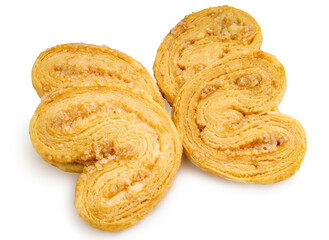 Puff cookies in heart shape isolated on white background with clipping path. Butterfly cookies isolate on white.