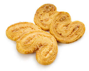 Puff cookies in heart shape isolated on white background with clipping path. Butterfly cookies isolate on white.