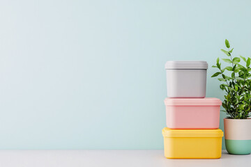 A stack of recycled plastic packaging containers, modern design