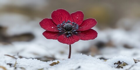 Red Flower in Winter Snow