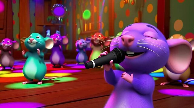A 3d rat characters performing dance and singing song, a 3d cartoon movie scene.