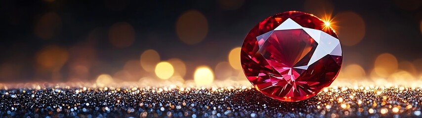 Red Gemstone on Sparkling Surface