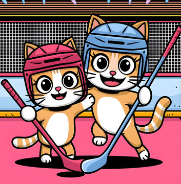 hockey ringette cats cartoon