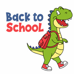 Cute Dinosaur Ready for School with Backpack - Back to School Illustration