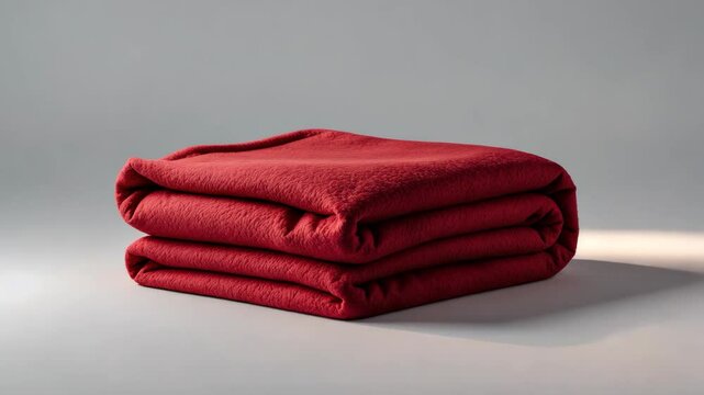 Folded fleece blanket in red color. Clipping path.