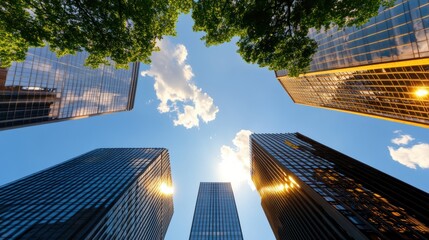 financial cityscapes, dominating major financial hubs like wall street, londons financial district, or hong kongs exchange, with skyscrapers displaying market data on glass walls