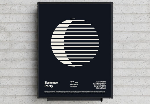 Summer Party Poster with Moon and Stripes Monochromatic