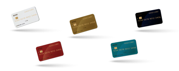 Set of mockups of credit and gift bank cards. Vector template of plastic bank cards png on transparent background.	