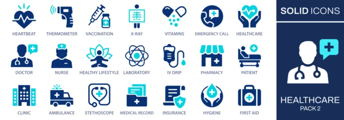 Fototapete Rund Healthcare icon set. Collection of nurse, IV drip, ambulance, doctor, and more. Vector illustration. Easily changes to any color. © lovemask