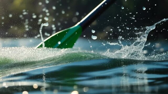 oar of a boat in the water creating splashes