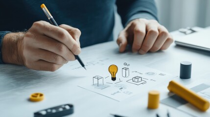 Engaging Product Designer Collaborating on User-Centered Designs for New Products, Highlighting Creativity and Usability Principles