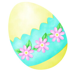 Easter Pink and Yellow Egg with Flowers Pattern Cute drawing.
