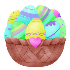 Basket of Easter Eggs with Heart Cute drawing.