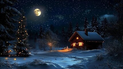 Fototapeta premium A serene winter forest under a starry night sky.