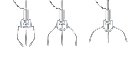 Gripper arm. Slot machine elevator machine for getting toys and prizes. Mechanical gripper tentacles. Vector © YURII